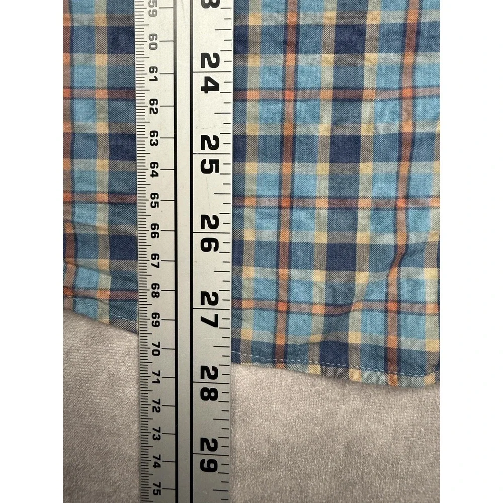 J Crew Shirt Mens Medium Blue Plaid Slim Untucked Organic Cotton‎ Stretch Casual
